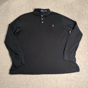 Polo Ralph Lauren Classic Fit L Black Polo Shirt Long Sleeve Flesh Pony Preppy